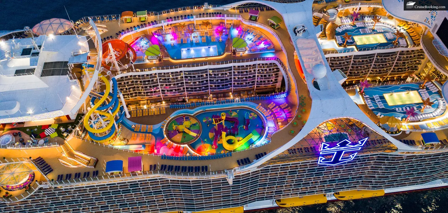 Drone shot of Wonder of the Seas' exteriors