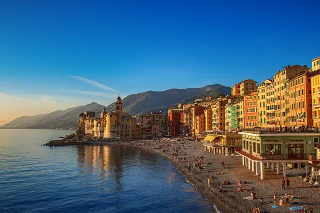 View of Camogli beach in Liguria, Italy
